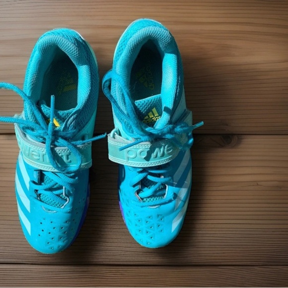 Adidas Powerlift Weightlifting Shoes Mens Sz 8.5  turquoise/yellow/purple - Picture 7 of 8